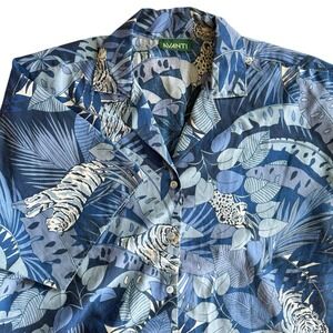 VTG Avanti Women's Tiger Cheetah Jungle Hawaiian Shirt Size 14 Tropical Blue